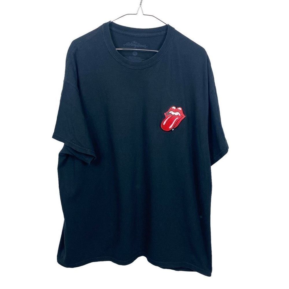 Rolling Stones Embroidered Pocket Patch Tongue Lips Black T-Shirt